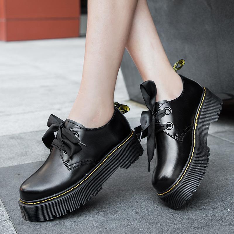 Martin boots platform low-top small leather shoes children buckle low-top leather versatile casual British 35 чёрный