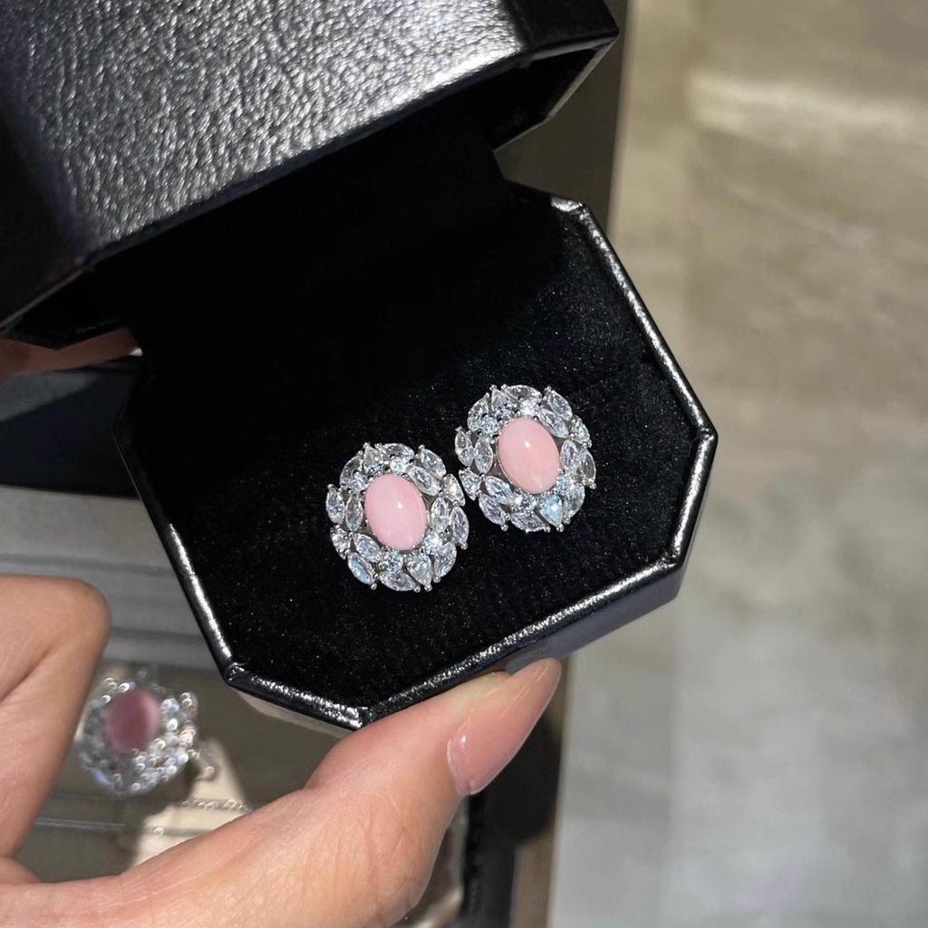 Exquisite luxury Design Zircon Sets with Pink Quartz Zircon Pendant Necklaces Earrings copper Color Rings Wedding 3 Piece Set