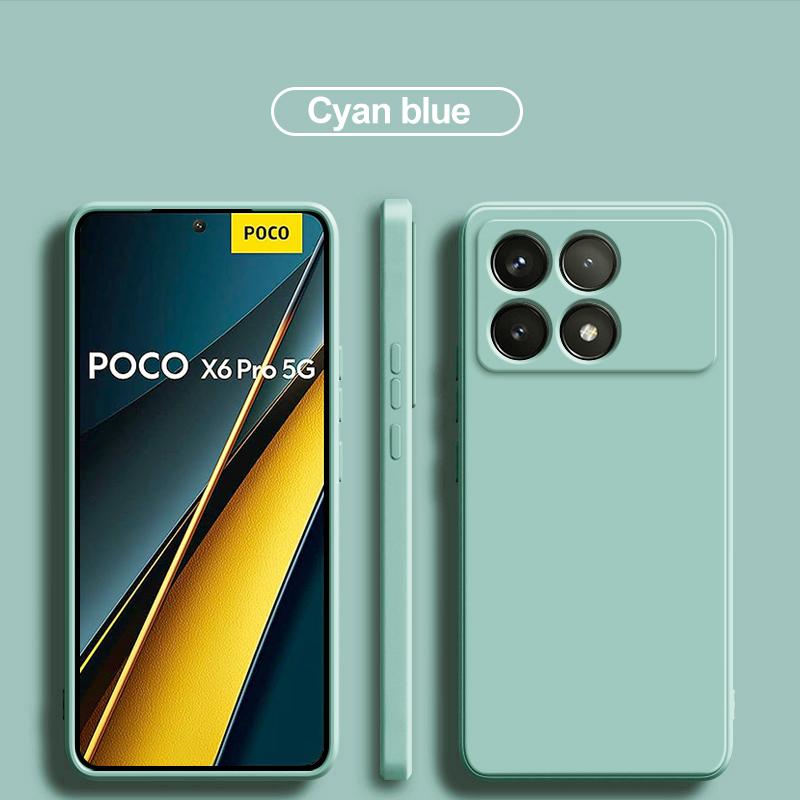 For Poco X6 Pro 5G Case Square Liquid Silicone Camera Lens Protector Phone Case For Xiaomi Poco X6 X 6 Pro Pocox6 Pro 5G Soft Cover