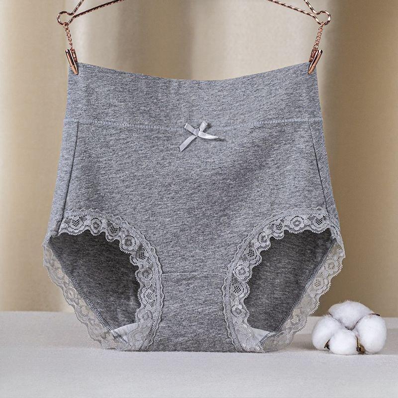 Lady Underpants High Waist Plus Slze Lace Trim Butt-covered Tummy Control Cotton Panties Seamless Comfort Daily Sport Briefs
