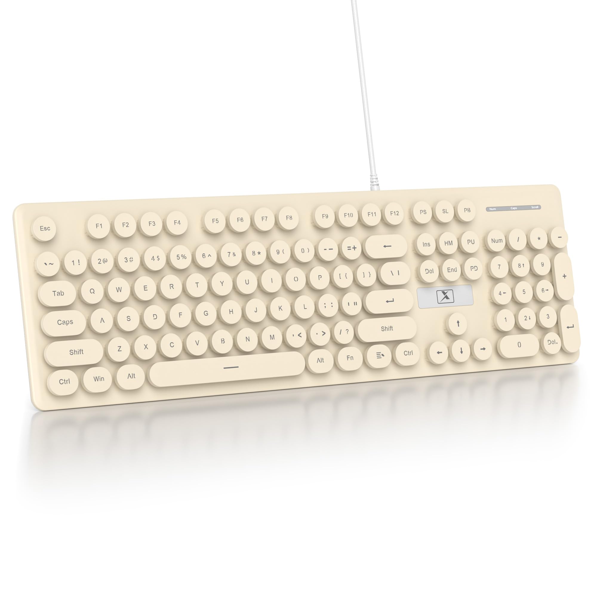 

Ussixchare Wired Quiet Membrane Retro Punk Typewriter with Blue LED USB Gaming Keyboard with ABS Round Keycaps for Keyboard, Full-Size 104-Key