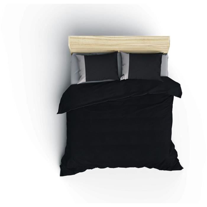 Parure de lit - 1 housse de couette 220 x 240 cm + 2 taies d'oreiller 60 x 60 cm - 100% coton renforcé - Noir