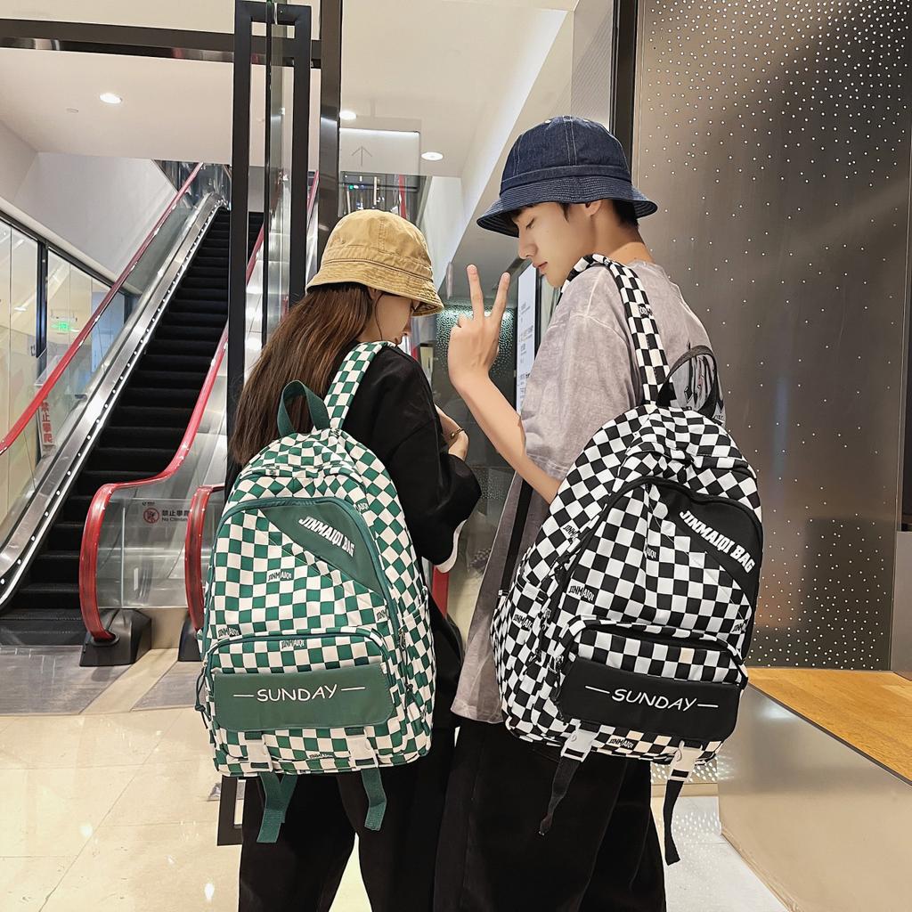 Korean version backpack checkerboard junior and high school students make-up schoolbag large capacity lightweight leisure outdoor travel backpack