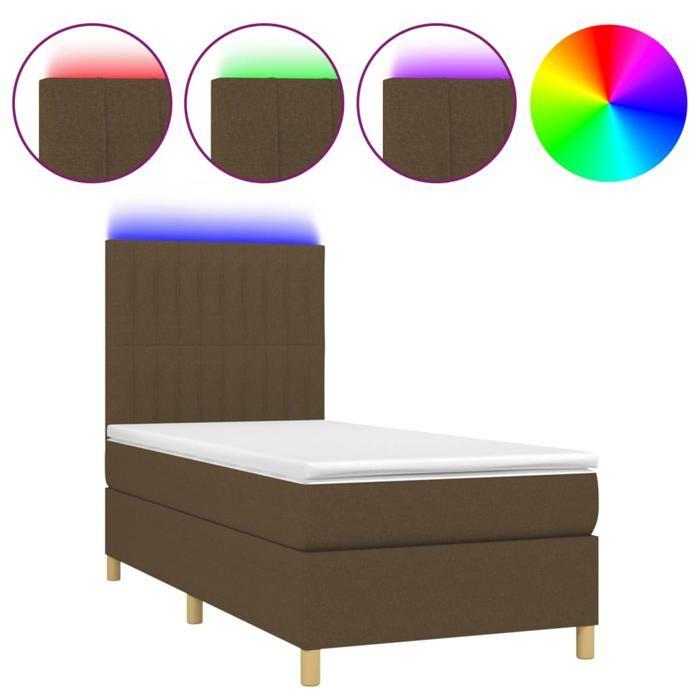 Exclusive House - Slatted Bed Base and Mattress and LED Dark Brown 90x190cm