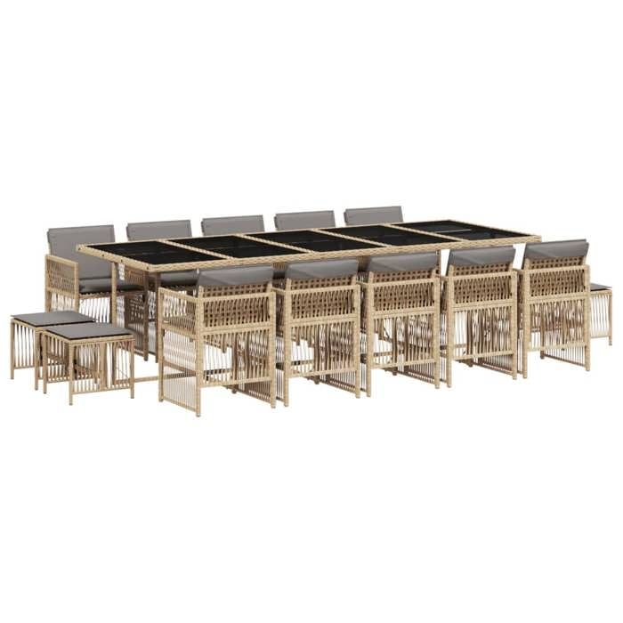VidaXL Ensemble à Manger de Jardin avec Coussins 15 pcs, Table et Chaises à Dossier Rabattable, Meubles d'Extérieur Patio 3210996