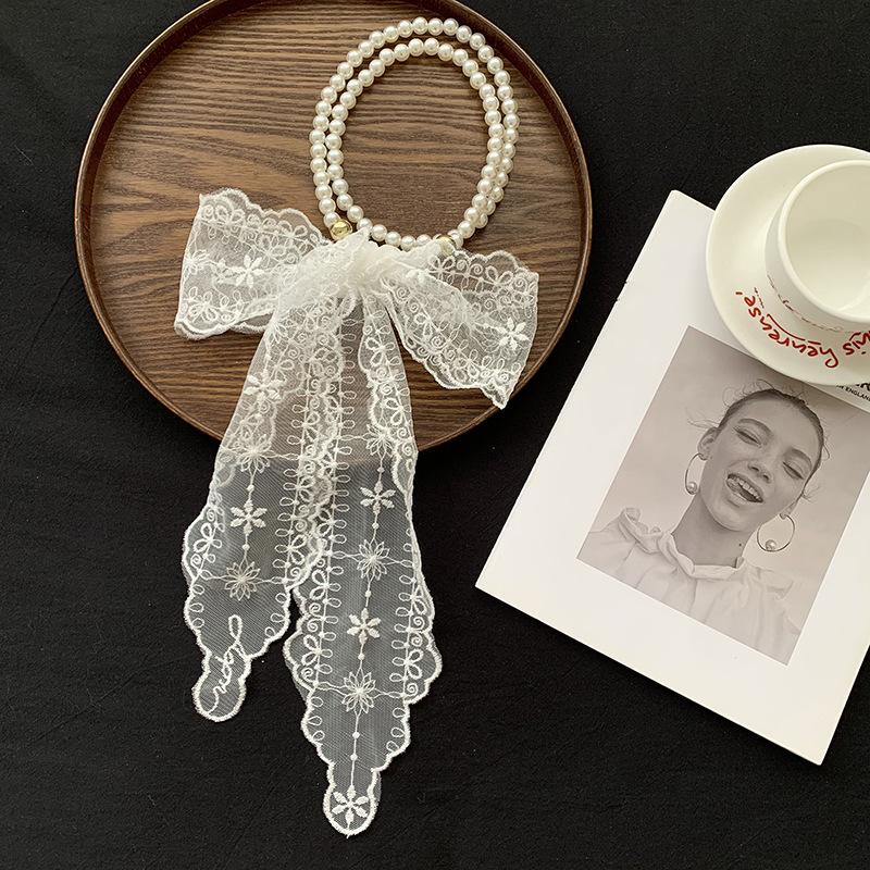 New Retro Lace Silk Scarf Long High-end Versatile Decorative Streamer Headband Multi-functional Scarf Headband Headwear