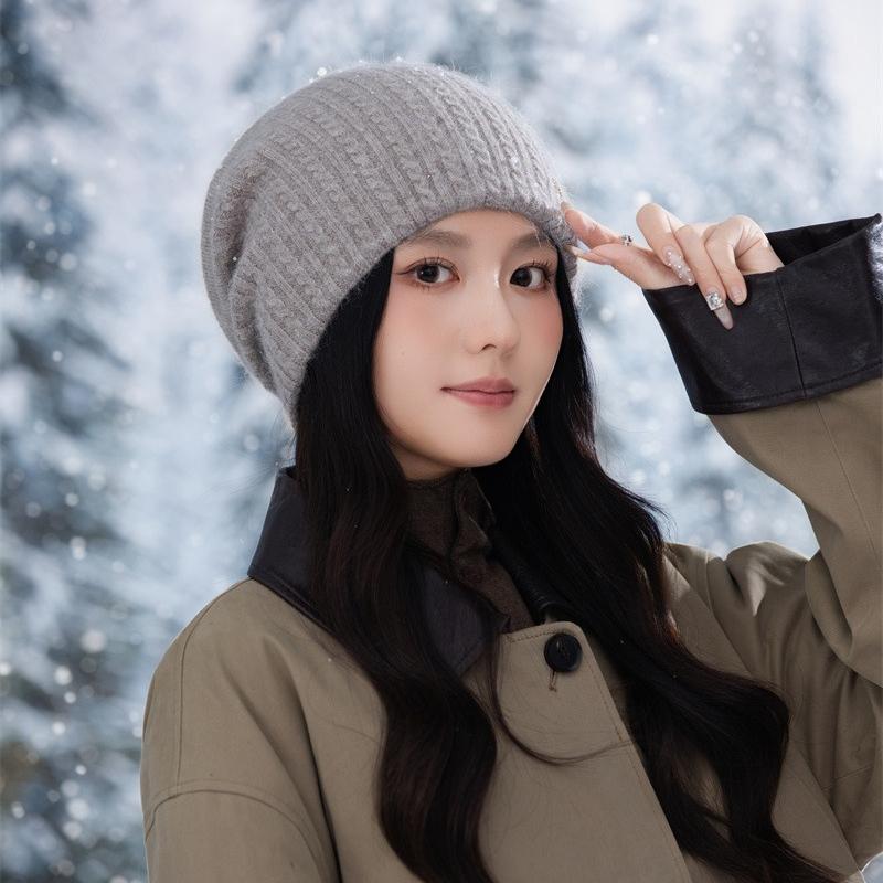 Knitted Thermal Hat Autumn and Winter Rabbit Fur Blended Women's Pullover Stacking Hat
