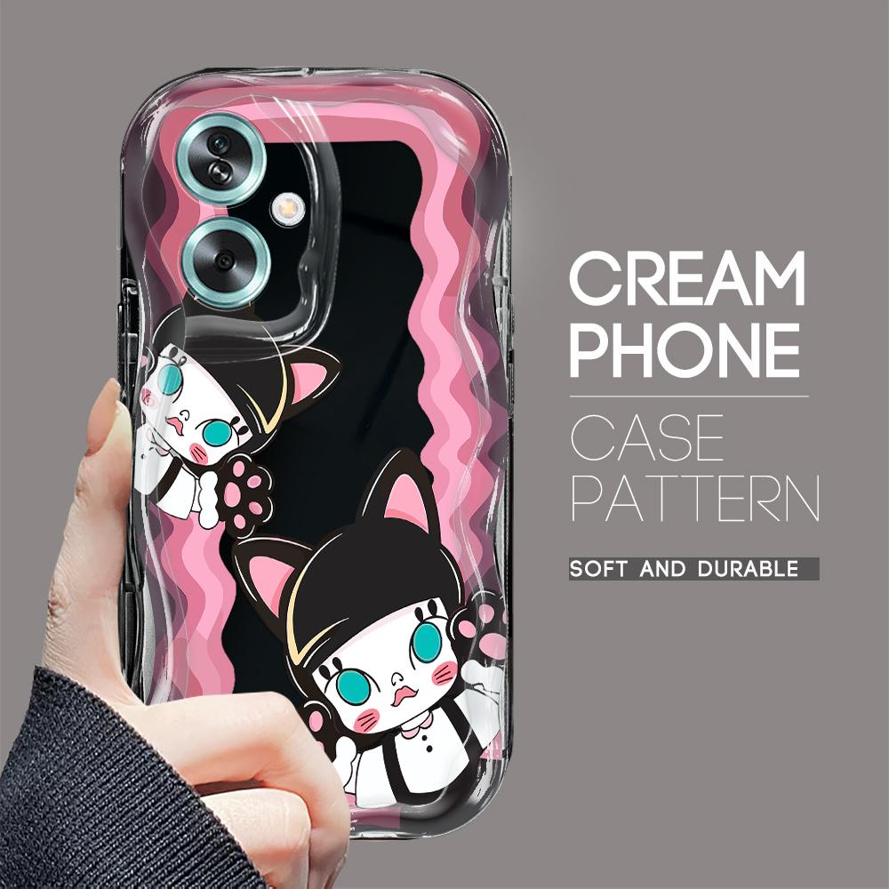 

Милый мультяшный узор, кремовая текстура, мягкий силиконовый чехол с волнистыми краями, чехол для телефона для OPPO Reno Realme Realme C2 чёрный