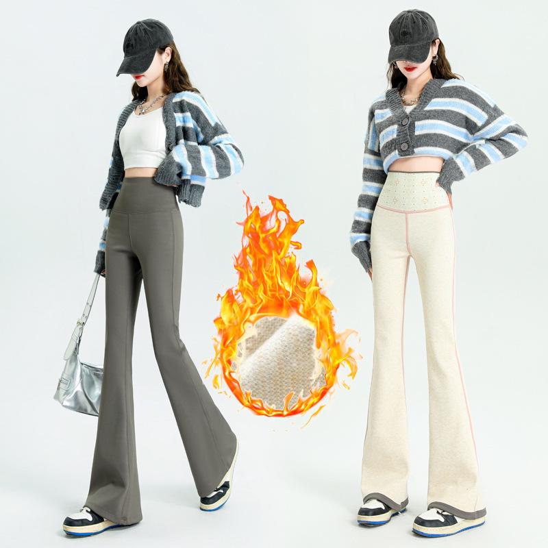 Women's High-Waist Fleece Flare Pants – Floor-Length, Loose Fit, Autumn/Winter Fashion