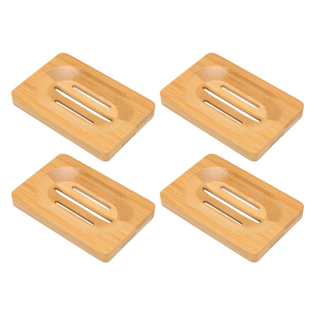 4 Stück Bambus Seifenschale Zuhause Badezimmer Hotel Modisch Elegant Selbstentwässernder Seifenhalter Zubehör