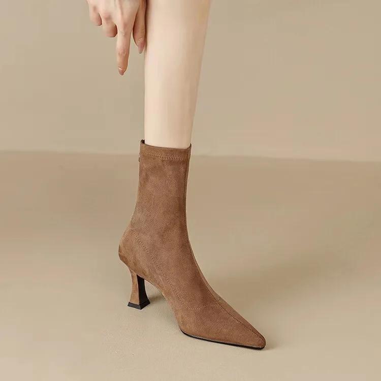 Fashion Women Stretch Ankle Boots Sexy Pointed Toe Short Botas Shoes Fashion Partys Stiletto High Heel Socks  Botas De Mujer