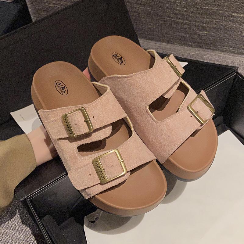 

Thick-bottomed cool slippers wear belt buckle new 2024 women s summer large-size casual double-year beach slippers women 40 рожевий
