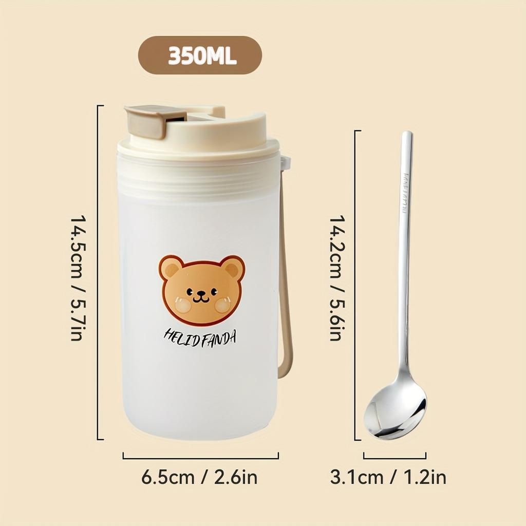 350Ml Cute Breakfast Cups With Lid & Spoon Portable Reusable Leak Proof Salad Yogurt Cup Oat Containers Microwave Safe