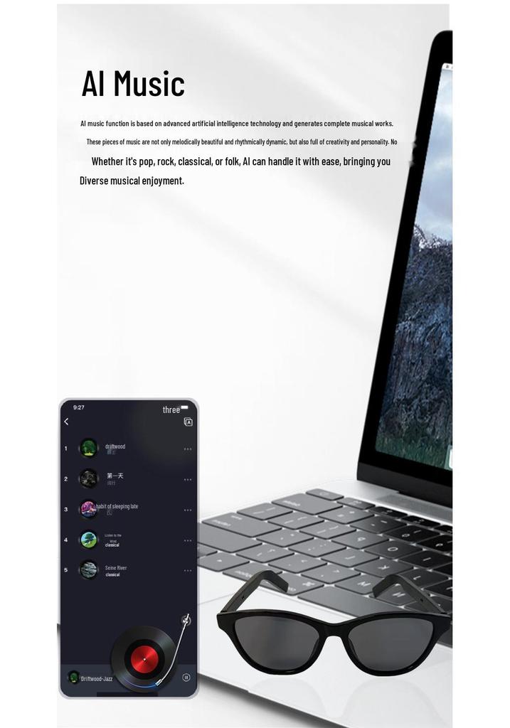 Bluetooth AI Smart Glasses with Multi-language Translation and Thin Blue Legs