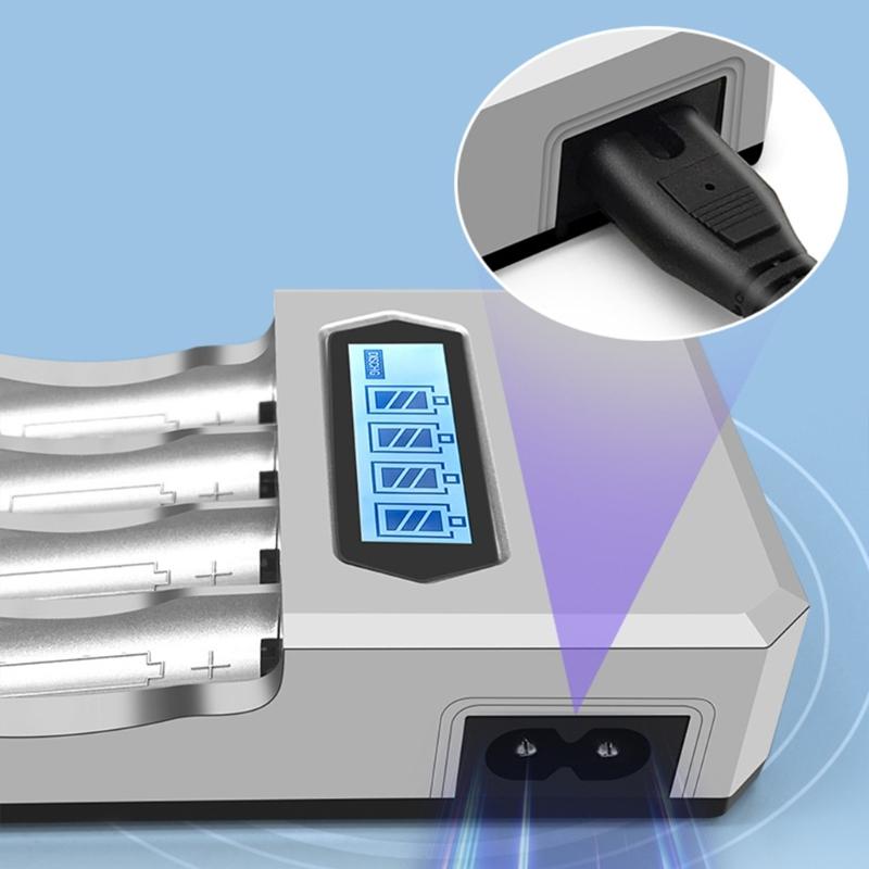 Type C Powereds 4 Slot AA 3A Battery Charger Fast Charging Slots with LCD Display for 1.2V NiMH NiCD AA 3A Batteries