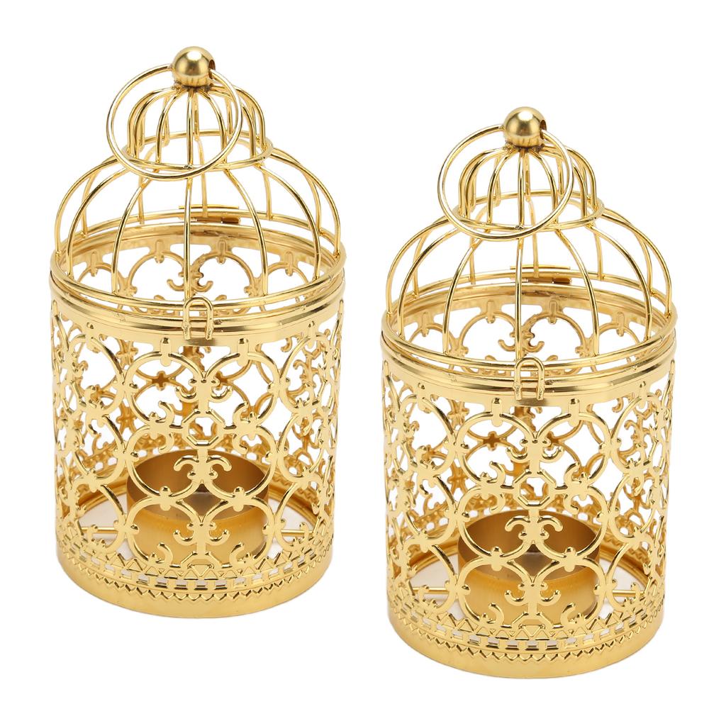 2 Pcs Bird Cage Candle Holder Vintage Exquisite Elegant Hollow Out Pattern Metal Candlestick for Party Decoration