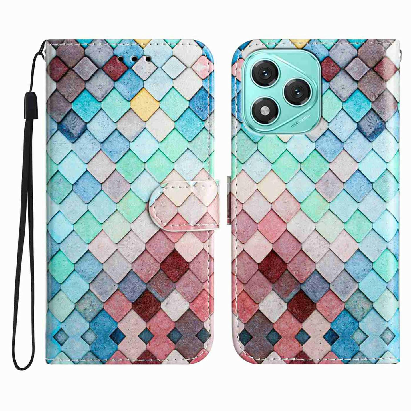 

Wallet Case for Honor 400 Lite 5G Printed Pattern PU Leather Stand Phone Cover with Strap Grid