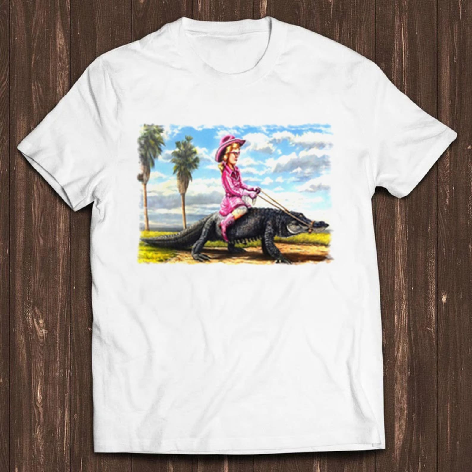 Girl Riding Alligator Weird Meme Funny Unusual Oddities Style Cult Movie Music Gift Tee T Shirt 857 4XL