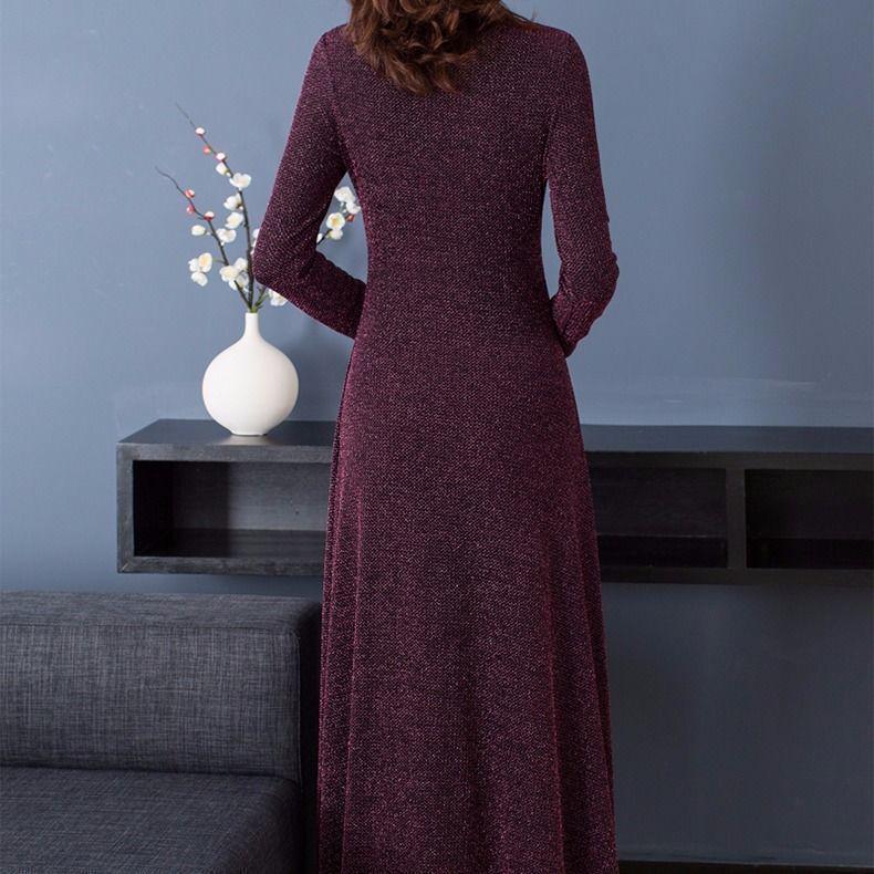 Elegant Faux Two-Piece Plus-Size Cheongsam Dress with Long Sleeves and Split Skirt