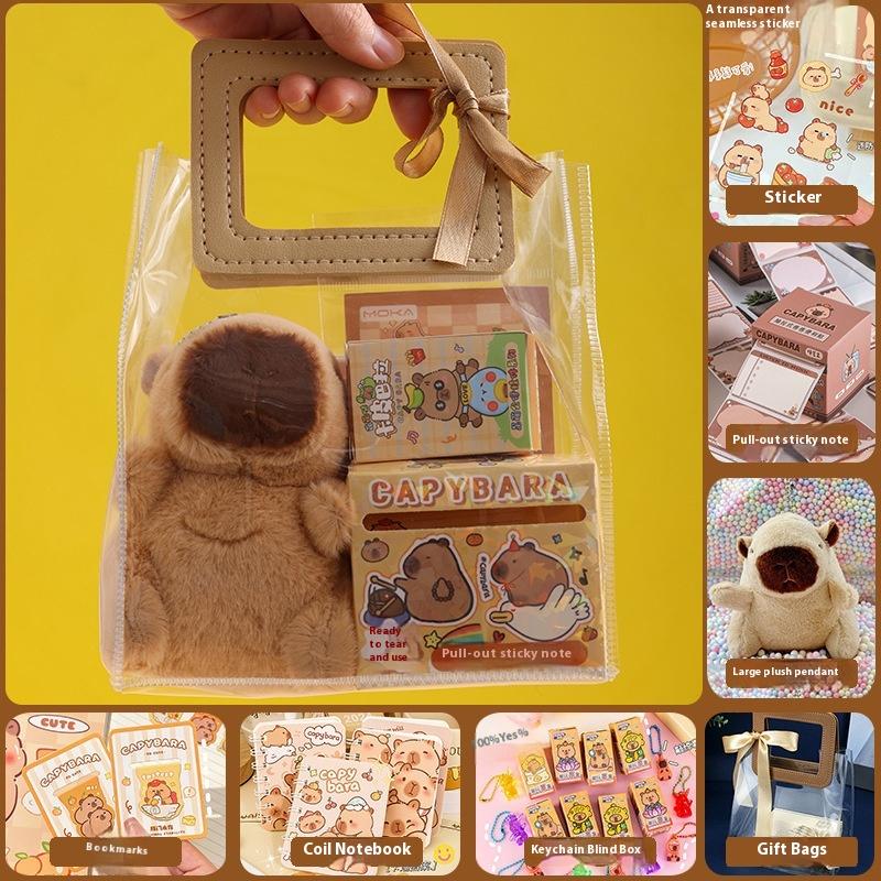 1 Set Pen Stickers Notebook Plush Pendants Handbag Final Prizes Stationery Gift Bag For Students Kawaii Capybara Stationery Kit