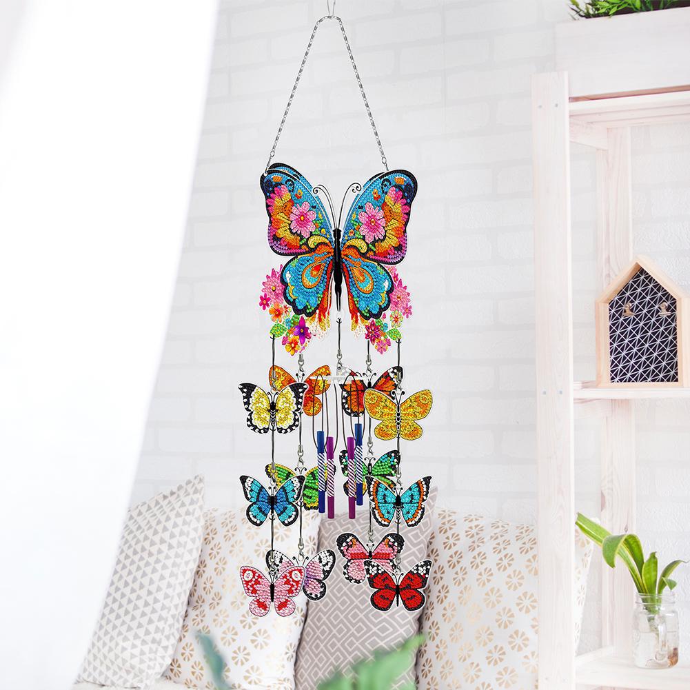 Flower Butterflies Wind Chime Double Sided Diamond Painting Home Decor Crystal Hanging Home Wall Decor for Home Wall Decor