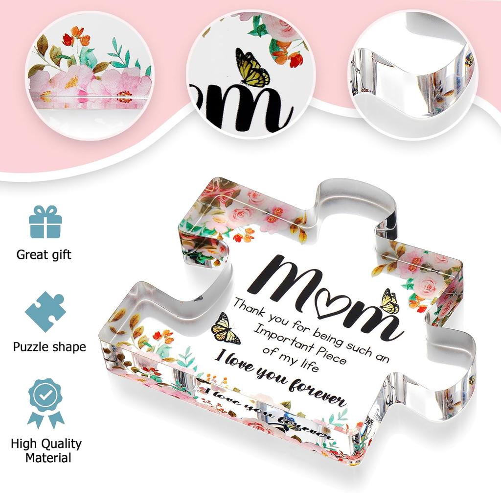 Mother's Day Gift Acrylic Block Puzzle Desktop Ornament Transparent Flower Letter Pattern Party Decoration Festival Supplies