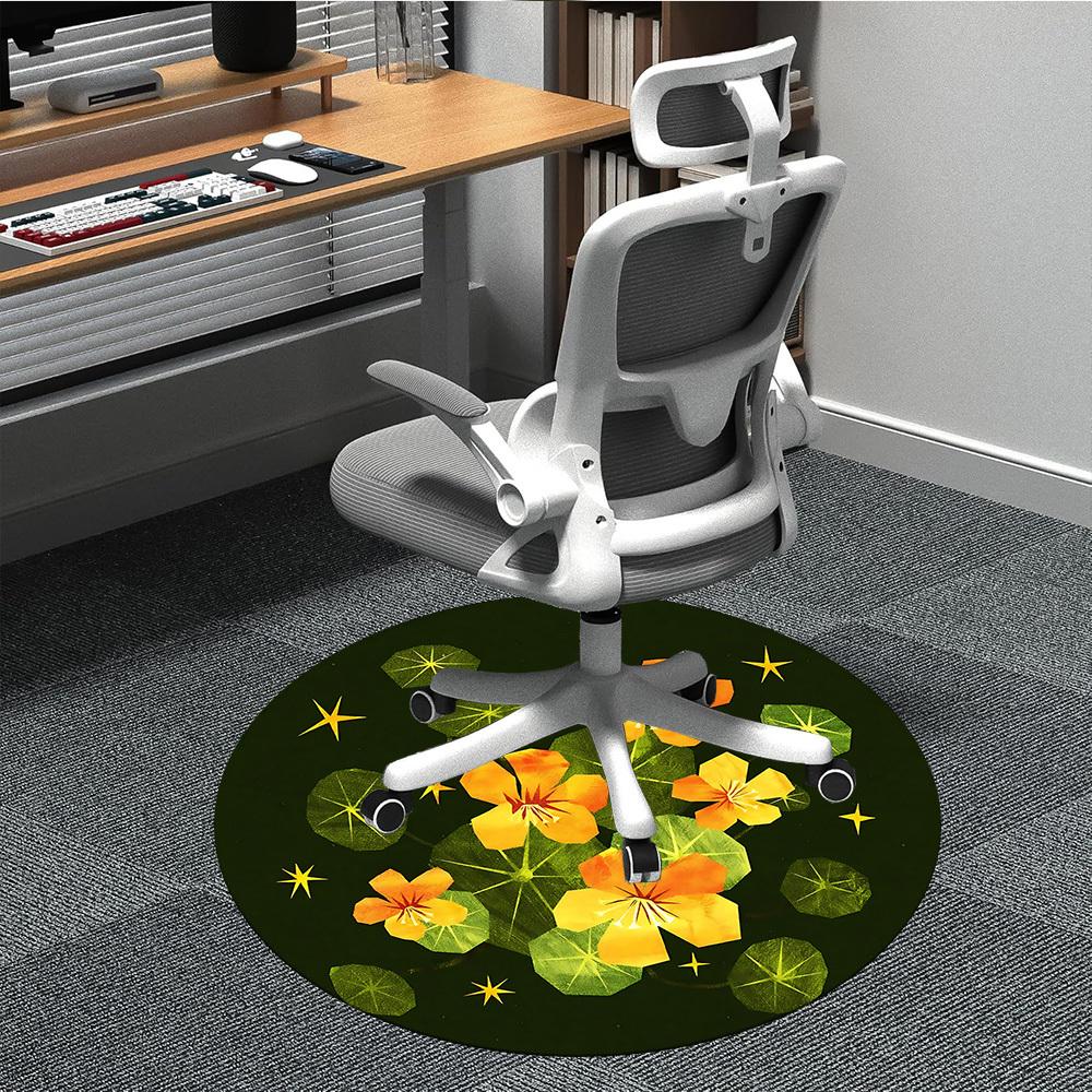 1PC Nasturtiums Office Round Rug, Non slip, Soft and Durable Office Rug for Interior Decoration, Perfect for Office