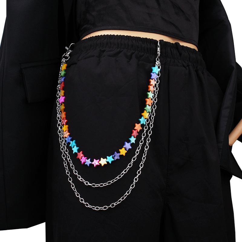 Hip Hop Pentagram Chain Keychain Men Women Cute Five-pointed Star Waist Chain Multicolor Heart Pants Trousers Chain Punk Jewelry