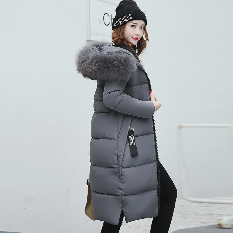 Women's Hooded Long Cotton Coat with Fur Collar
