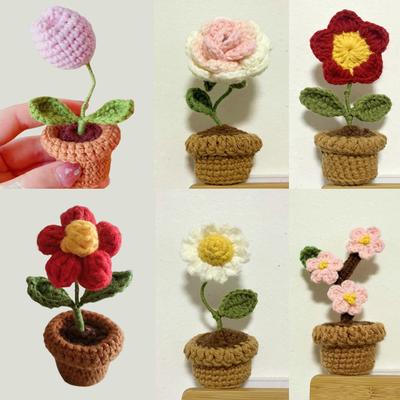 1PC Car Table Knitting Flower Rose Tulipani Bouquet Regalo bouquet lavorato a maglia intrecciato a mano in vaso