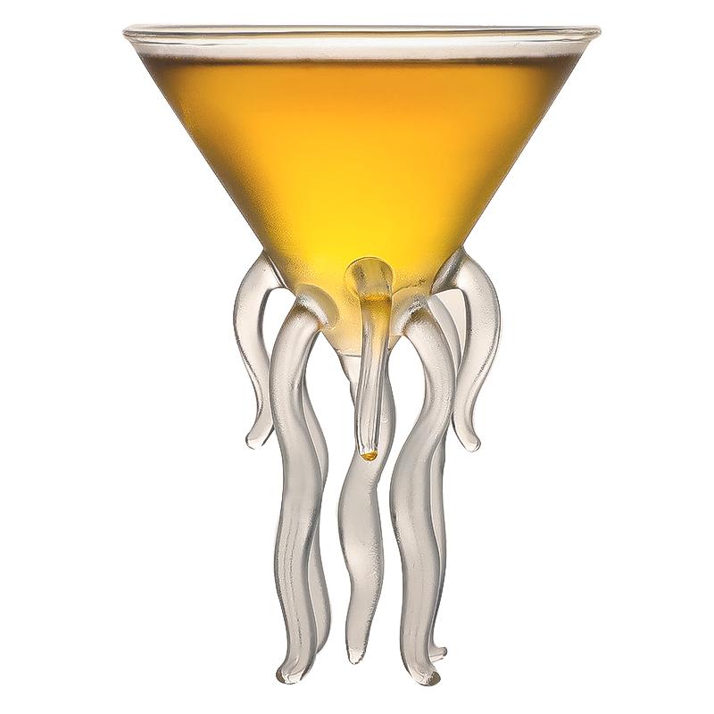 Octopus Cocktail Glass Set of 4,Transparent Martini Glass Creative Jellyfish Glass Cup Juice Glass Great for Whiskey/Margarita