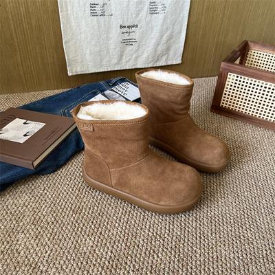Winter New Velvet Warm Snow Boots Women's Versatile Retro Leather Casual One-pedal Lazy Cotton Shoes