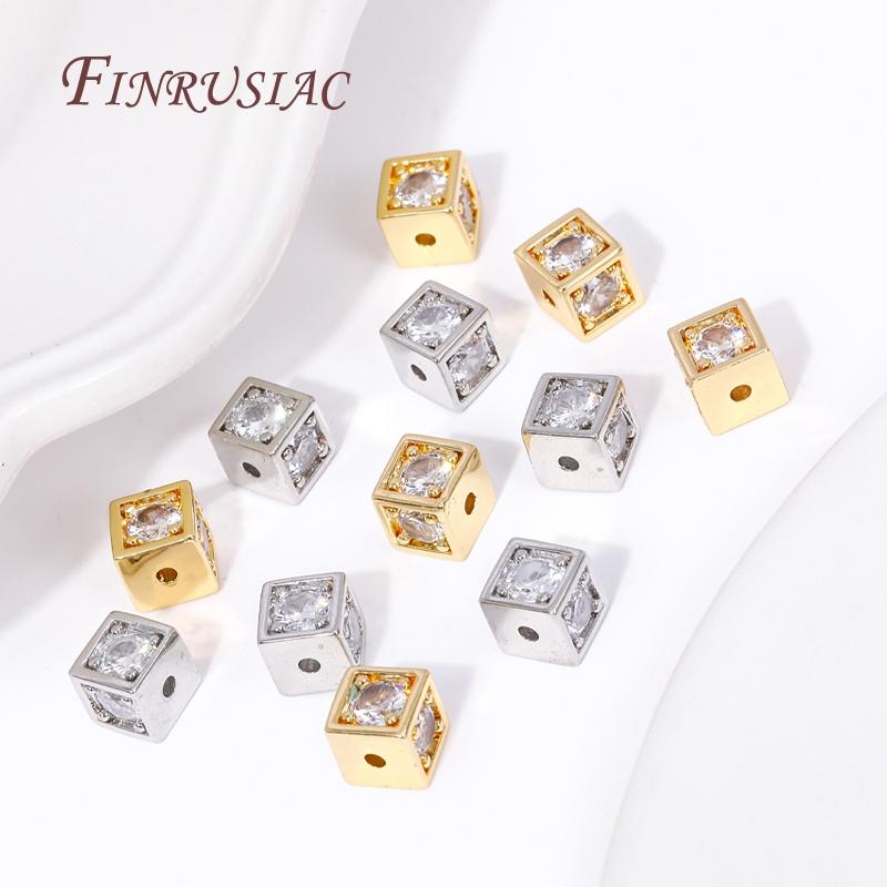 Luxury 18K Gold Plated Inlay Zircon Square Spacer Separator Beads High Quality Jewelry Making DIY Bracelets Necklace Accessories