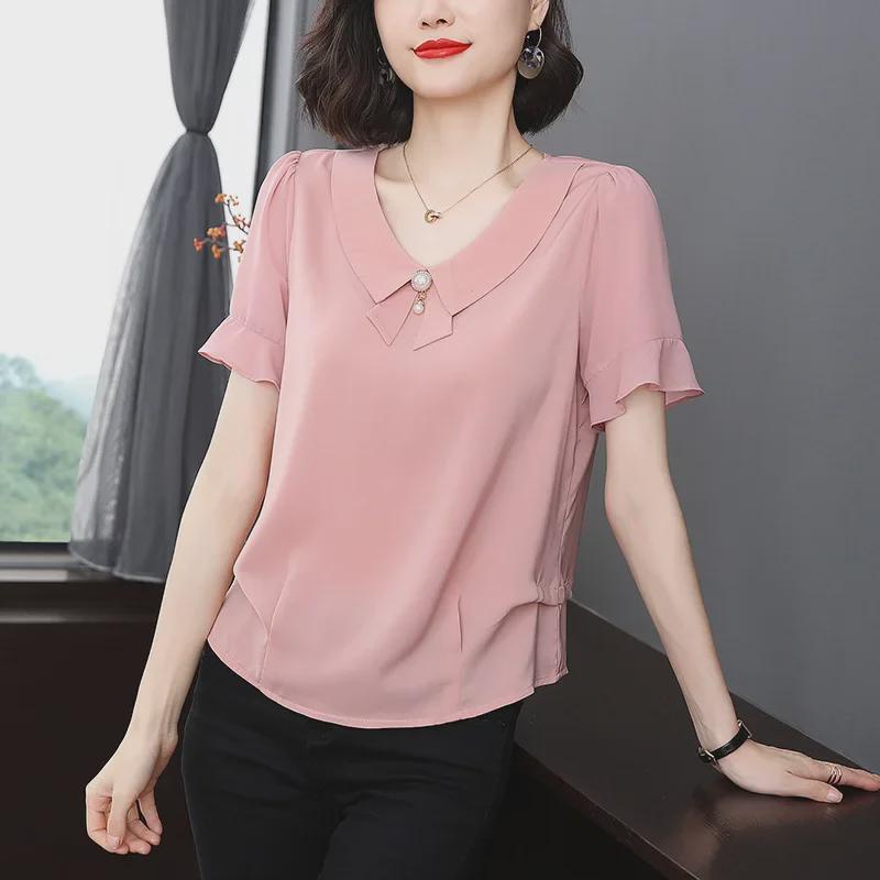 Women's Summer 2023 Stylish Loose-Fit Ruffled Chiffon Short Sleeve Blouse