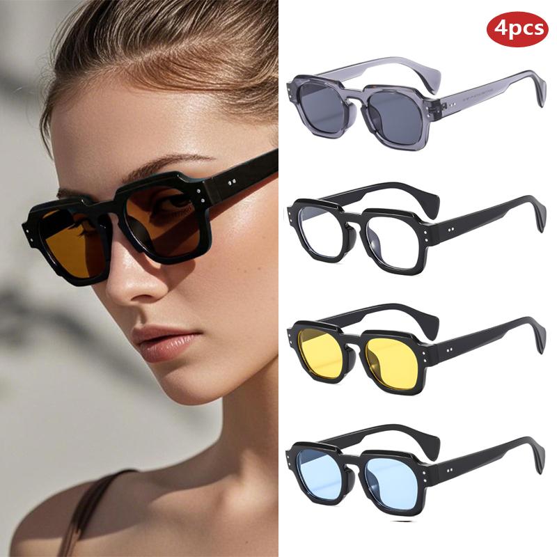 

4 Sets Fashion Square Sunglasses Women Luxury Brand Sun Glasses Retro Designer Men Trending Black Grey Glasses Shades UV400