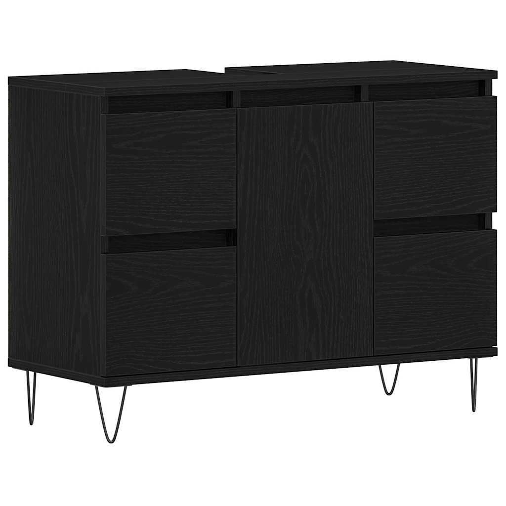 Washbasin Cabinet with Door Black Oak Effect 80 x 33 x 60 cm