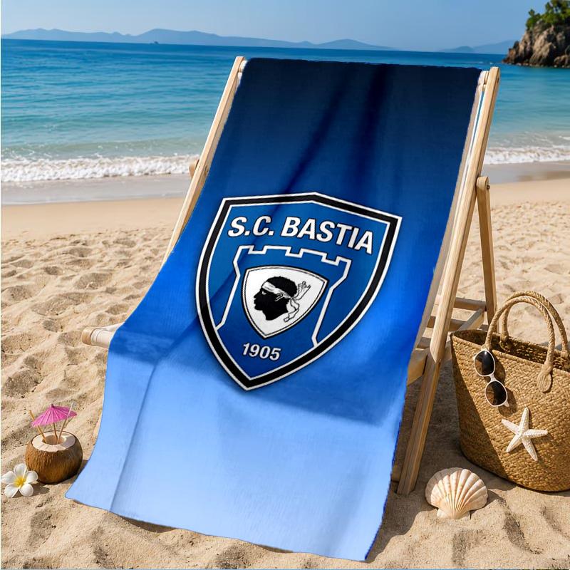 Telo da Spiaggia con Stemma Calcio SC Bastia, Asciugatura Rapida, Facile da Curare, Adatto Sia per il Fitness che per le Vacanze al Mare, Essenziale Sportivo