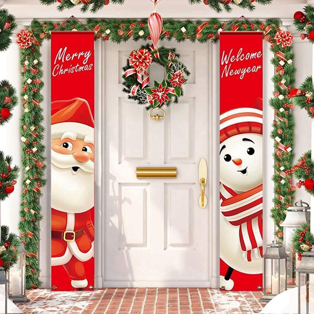 1pair Cute Christmas Porch Sign Cloth Christmas Hanging Banner  Xmas Navidad Gift