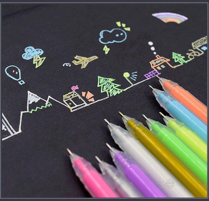 12 Pcs/set 0.6mm Highlight Paint Color Gel Pen Stationery Office Marker Pen for Kids Drawing Art Writing Supplies Color Ink