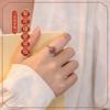 Adjustable Open Ring Women Men Copper Floral Daisy Design Natural Red Agate Boho Vintage Style Jewelry
