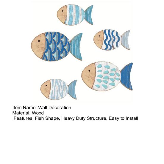 5Pcs/Set Wooden Fish Wall Decoration School of Fish Beach Lake House Bathroom Wall Art Nautical Coastal Ocean Theme Hanging Ornament