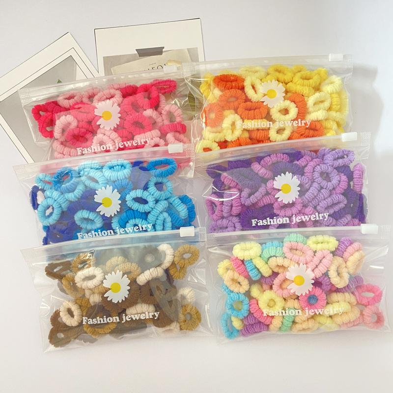 100PCS  Children's Candy Color Seamless High Elastic Headband Hair Loop Flower Small  Band High Hair Accessories.