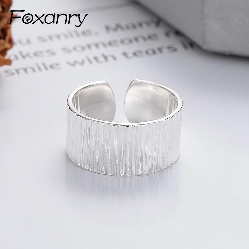 Foxanry Copper Color Stripe Wide Rings For Women Couples Minimalist Fashion Classic Personality Elegant Handmade Party Jewelry