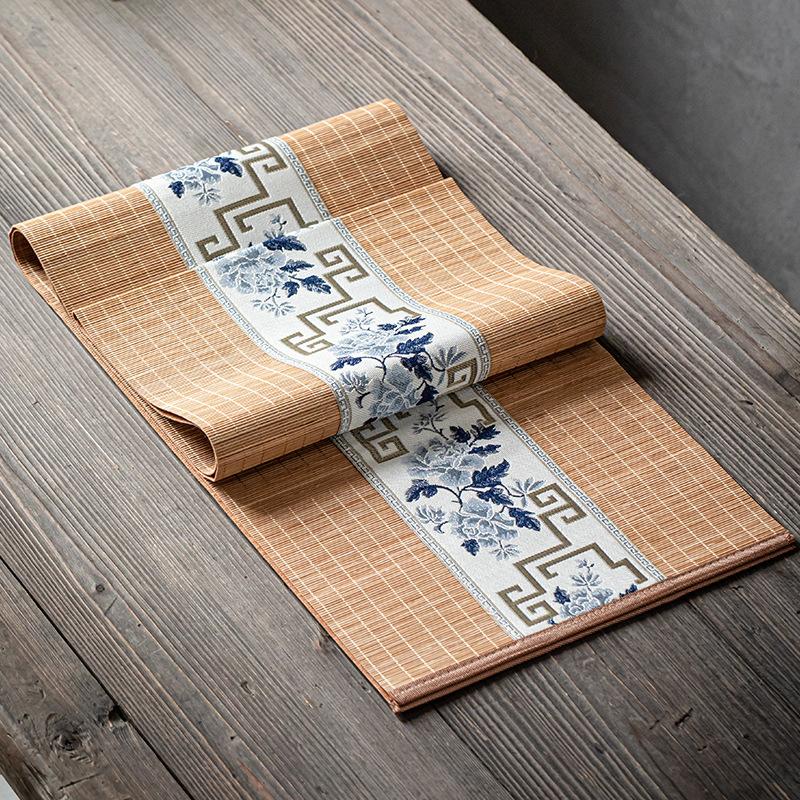 

Tea Mat Embroidery Bamboo Mat Classical Vintage Tea Table Runner Tea Cup Pad Tablecloth Ancient Rhyme Chinese Style Flower (as the picture,30x40cm)