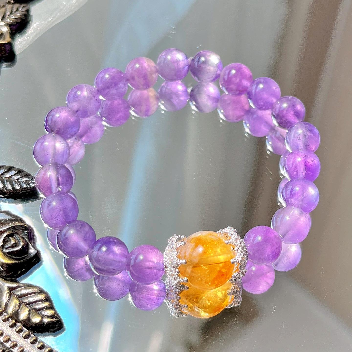 8Mm Lavender Natural Amethyst Citrine Design Bracelet Bracelet