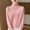 Women's 100% Pure Wool Half-High Neck Long-Sleeve Pullover Sweater - Thickened Base Layer for Autumn and Winter