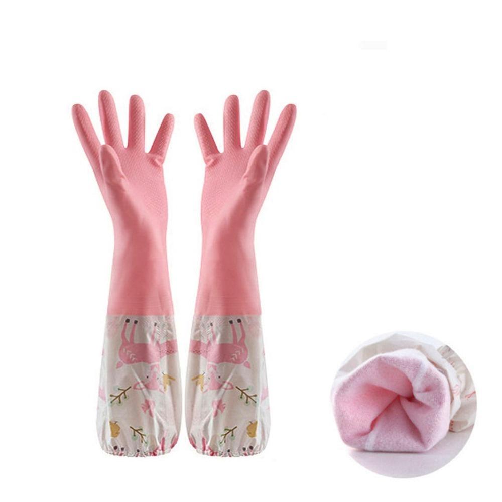 Waterproof Rubber Elastic Band Plush Household Gloves Dishwashing Tools Kitchen Accessories Sleeve