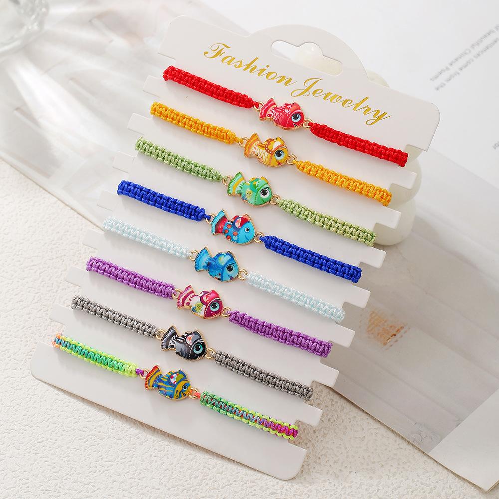 Small fresh adjustable multi-color spotted ceramic fish bracelet hand-woven versatile cute cartoon bracelet for women