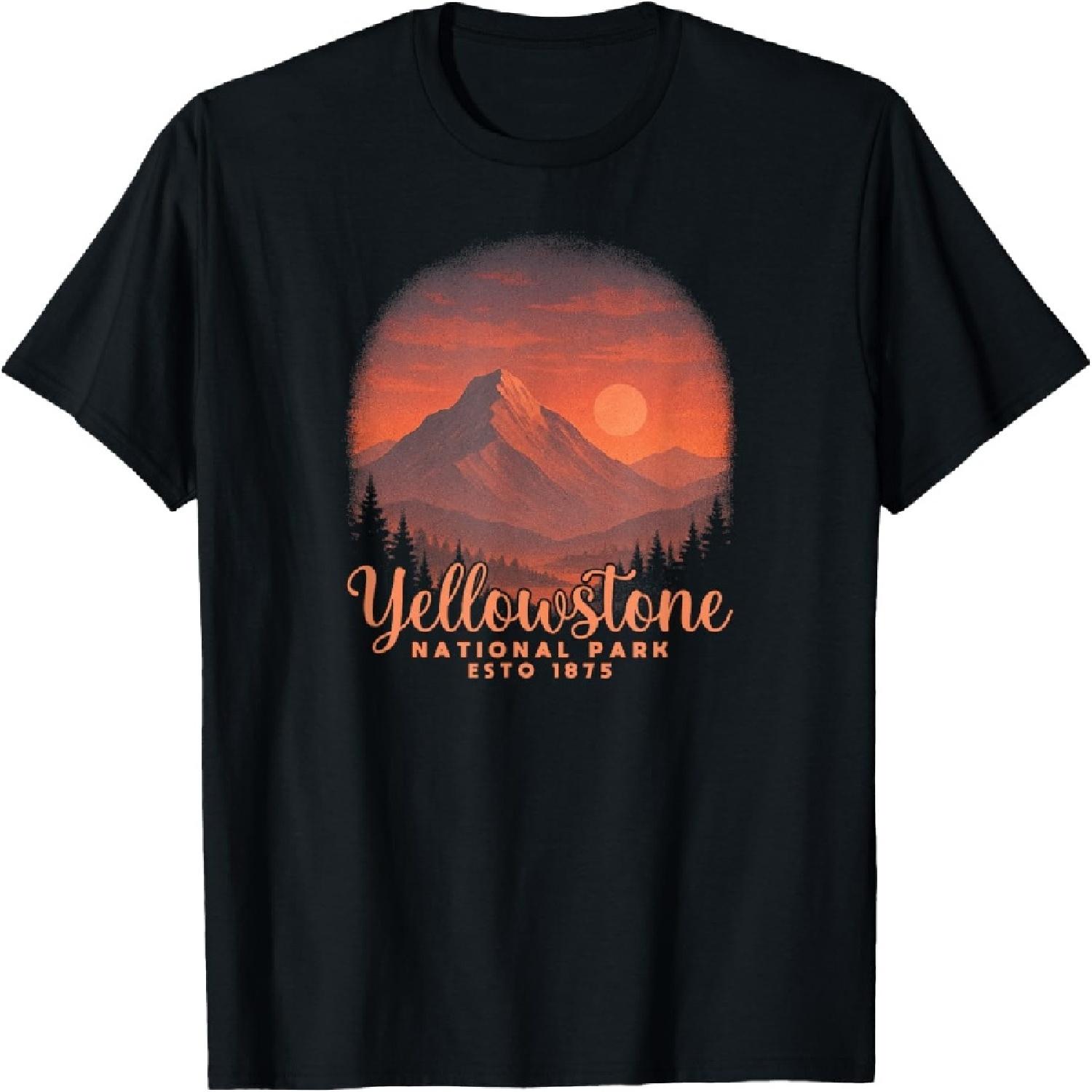 Yellowstone National Park Shirt sinset Mountains T-Shirt S
