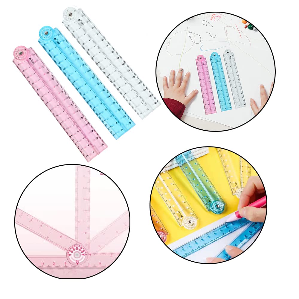 6 Pcs Folding Ruler Clear Ruler Soft Ruler for School Teacher Office Student Learning Supplies(Blue Red Transparent)